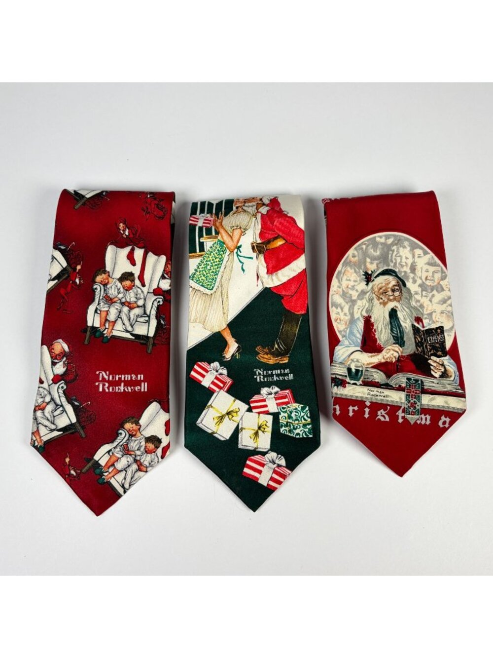 Lot of 3 Norman Rockwell 100% Silk Christmas Holiday Ties Neckties Hallmark